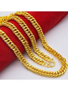 1条金色项链，时尚嘻哈朋克风男女通用饰品，适合音乐节、摇滚派对等场合（OPP袋包装） - 金黃色 - 查看 2