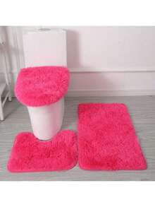 1 Set Minimalist Style Toilet Bathroom 3 Pieces Set Combination, Bathroom Floor Mat - Hot Pink - View 3