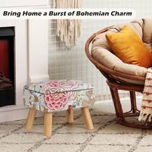 Storage Ottoman Round Small Foot Rest With Wood Legs Boho Footstool For Couch Hallway Living Room Bedroom Enterway - Multicolor 2 - View 7