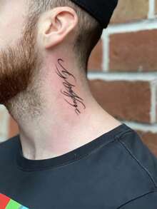 1pc Waterproof, Sweat-Proof, Non-Reflective Temporary Tattoo Sticker, Cool Sexy English Artistic Tattoo Sticker In European And American Style, Suitable For People For Daily Use, Lasts 3-5 Days - Black - View 5