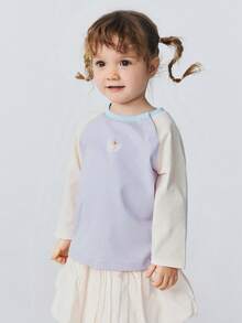 mini bala Kaos Lengan Raglan Musim Semi 2-26 untuk Bayi Perempuan, Kain Lembut dan Bernapas, Motif Lucu, Unisex - Nada putih ungu - View 2