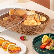 FIAN Amosfun Canasta De Pan Con Tapa Transparente Para Mesa Cesta Tejida Para Servir Pan Frutas Y Postres Organizador Multifuncional Para Cocina Y Eventos 12X5.9X5.9 Pulgadas - 36,00 x 26,00 x 15,50 cm - Ver 4