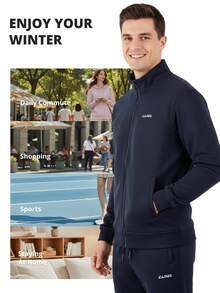 CAMEL CROWN Conjunto deportivo de hombre para otoño/invierno, chaqueta y pantalones con cuello alto, cortavientos y transpirables - Azul oscuro - Ver 4