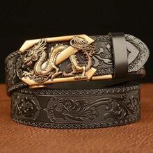 Multicolored Western Cowboy Genuine Leather Belt - V Buckle Dragon Pattern Automatic Buckle Belt Men Fashion Retro Waist Strap Decoration Floral Engraved For Jeans Belt - 樣式類型4 - 查看 5