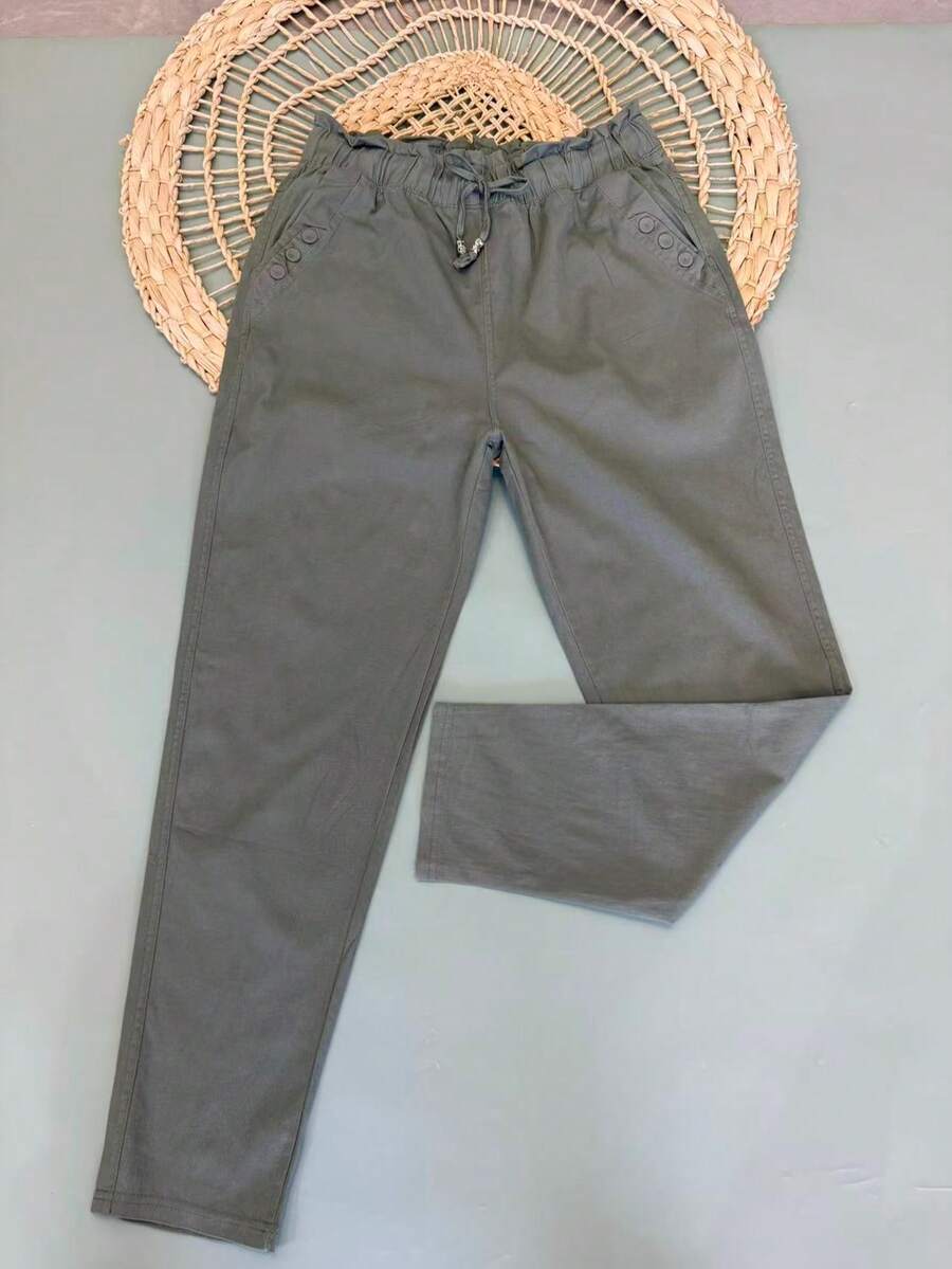 Women's Plus Size Pants Made Of Stretch Twill Fabric - 橄欖綠 - 查看 1