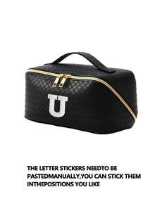 1个PU皮革化妆收纳包，字母图案，防水便携，AB水钻，仿珍珠字母拉链设计，新娘化妆包，化妆包，洗漱包，收纳袋，简约风格，可定制贴纸，旅行化妆包，女士浴室洗漱包（字母A~Z），送给妈妈的礼物，沙滩包，返校必备 - 彩色 - 查看 39