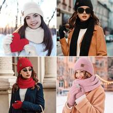 Winter Chenille Hat Gloves Scarf Set Women Men Warm Beanie Hats Touchscreen Gloves Thick Soft Scarf - 紅色 - 查看 8