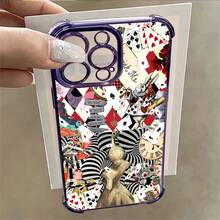 1pcs Wonderland Cards Vintage Illustration Phone Case Compatible with Apple Phone17ProMax 16 15 14Plus 11 12 13 ProMax Antidrop Phone Case Camera Protection Phone Case Funky Quirky Personality Cute Whimsical Can Be Given To Friends Can Be Given To A Lover - Morado - Ver 3
