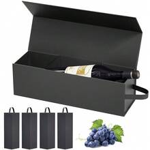Wine Gift Boxes 12.8 X 3.8 X 3.8 In,Bottle Gifts Boxes For Liquor Presents,For Wines And Champagne,Magnetic Collapsible Gift Box Wine Bottle Gifts Packaging For Weddings,Anniverss, Parties (Black/5PCS),Black-5Pcs - 黑色-5件裝 - 查看 1