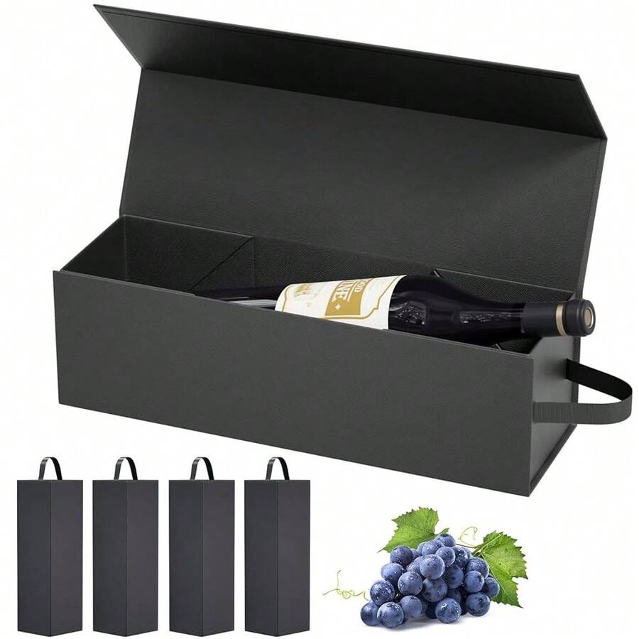 Wine Gift Boxes 12.8 X 3.8 X 3.8 In,Bottle Gifts Boxes For Liquor Presents,For Wines And Champagne,Magnetic Collapsible Gift Box Wine Bottle Gifts Packaging For Weddings,Anniverss, Parties (Black/5PCS),Black-5Pcs - 黑色-5件裝 - 查看 1