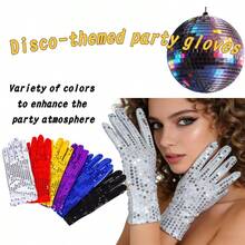 5pcs Retro Disco Sequin Gloves, Suitable For Stage Performance, Party, Cosplay, Adult One Size - Multicolor - View 2