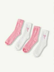 Bonmuse 2/4 Pairs Of White And Pink Fuzzy Women's Crew Socks, Bow Pattern Warm Socks, Soft And Comfortable, Suitable For Autumn And Winter,Random Colors, Fluffy Socks - Multicolor - View 6
