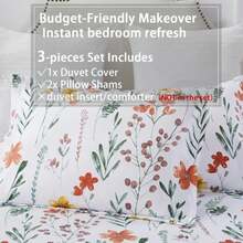 Vaulia Soft Microfiber Duvet Cover King Size, Grey And White Floral Branches Printed Pattern 3-Piece Set (1 Duvet Cover 2 Pillow Shams) - ColorH - 查看 4