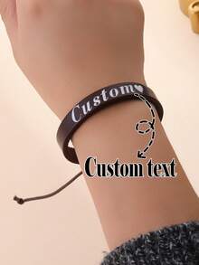 1pc Personalized Leather Bracelet With Name, Customized Leather Bracelet, Crystal Leather Bracelet, Unisex Gift, Couples Bracelet, Personalized Leather Gift, Adjustable, Suitable For Father's Day, Anniversary, Birthday, Graduation, Prom, Party, Back To School, Fashionable Autumn Design, Elegant & Romantic - Multicolor - View 2
