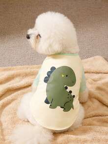 1入組綠色恐龍圖案可愛寵物衣服 - 綠色 - 查看 1
