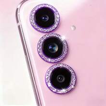 Camera Lens Protector Film Compatible With Samsung Galaxy S25Ultra/S25Plus/S25FE/S24Ultra/S23/S22Ultra/A05s/A06/A14/A15/A16/A24/A25/A34/A35/A54A55 - [Anti-Drop] Tempered Glass Camera Lens Protective Cover Applicable To Daily Shield, Office, Home Daily Shield Office Home Phone Camera Cover Sparkling Crystal Waterproof Shockproof Anti-Fall Scratch Resistant - Purple - View 3