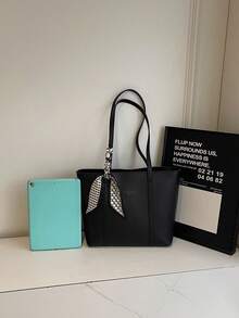 大容量女士手提包，新款时尚通勤手提包，高端时尚百搭单肩包 - 黑色 - 查看 7