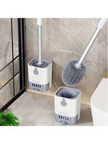 1 Set Wall-Mounted Long Handle Soft Bristle Toilet Brush With Holder, Bathroom Cleaning Tool, Daily Essential & Back-To-School Necessity - Multicolor - View 2