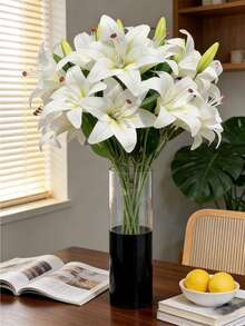 5pcs/3pcs/1pc (Pink&White) 26.97" Artificial Lily Flowers, Long Stem Artificial Stargazer Lilies With Full Bloom Lily & Tiger Bouquets For Home, Hotel, Wedding Decor, Bridal Backdrop, Bouquets, For Proposal, Valentine's Day, Halloween & Christmas, - Multicolor - View 4