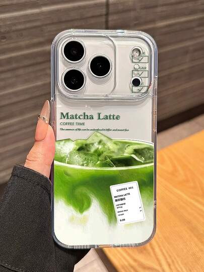 1pc "COFFEE" Matcha Latte Coffee Design Phone Case | Minimalist Lens Design Transparent Shock-Proof Protective Case With Shock-Proof Corners - Creative, Personalized, Cute Style, Great Gift For Friends, Girlfriends And Female Friends, Compatible With IPhone 17/16 Pro/16 Plus/15/15 Pro Max/15 Pro/14 Pro Max/14 Pro Max Soft Case, Exuding High-End Creativity