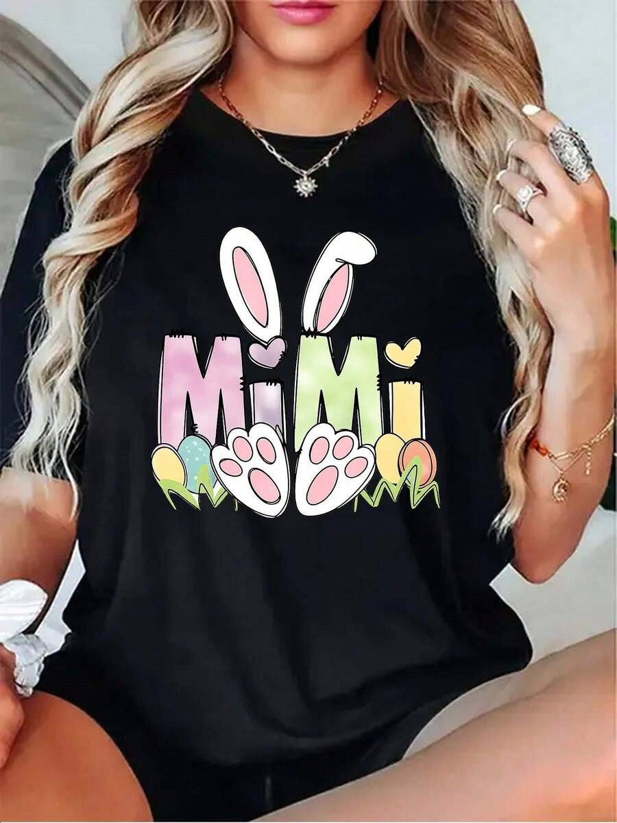 Bunny Ears And Paw Print Greeting Card Design Womens Tshirt  Whit (2) - màu đen - Xem 1