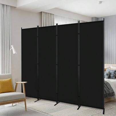 4 Panel Room Divider, 6FT Portable Wall Divider Room Separation, 88 InchW Fabric Partition Room Dividers And Folding Privacy Screens, Freestanding Room Separators Home Office Bedroom, Black