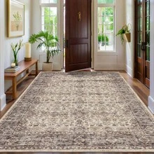 Alfombra de área vintage estilo bohemio, alfombra pasillo lavable, alfombra suave de pelo bajo en tonos pastel para sala de estar, dormitorio, guardería, estilo rústico - Beis - Ver 1