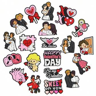10/20PCS Cartoon Cute Valentine's Day Series Shoe Charms Set, PVC Shoe Decorations For Beach Bag, Shoe Accessories Charms, Gift Idea For Birthday Christmas Valentine's Day Halloween Party Favors
