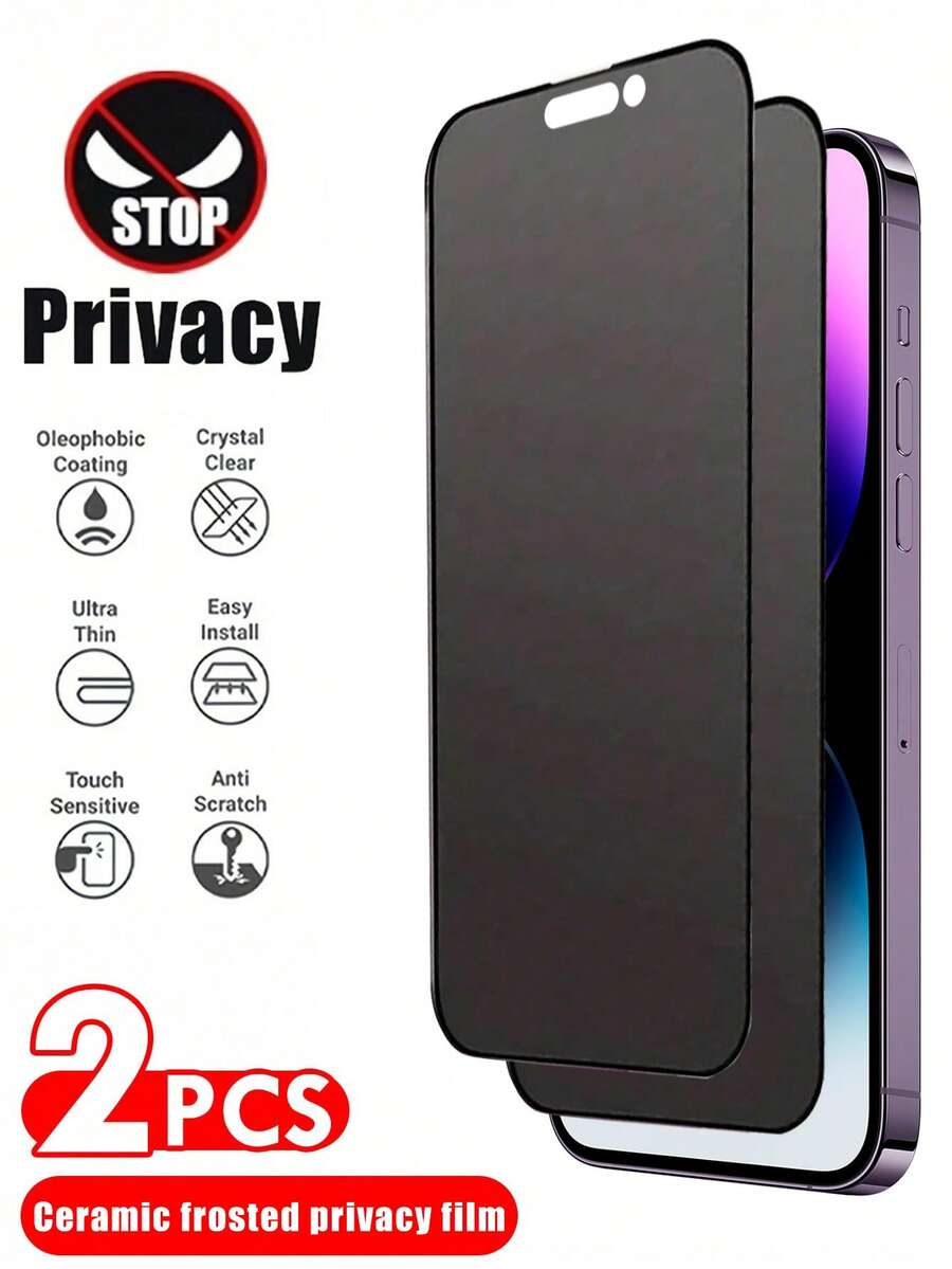 2 miếng dán màn hình bảo vệ chống nhìn trộm mờ, phù hợp với [Màng mềm gốm], tương thích với iPhone 17 Pro Max/17/17 Pro/16/16 Plus/16 Pro/16 Pro Max/15/15 Pro/15 Plus/15 Pro Max/14/13/12/11. Quà sinh nhật, miếng dán màn hình bảo vệ chống nhìn trộm cho gia đình và bạn bè. - màu đen - Xem 1