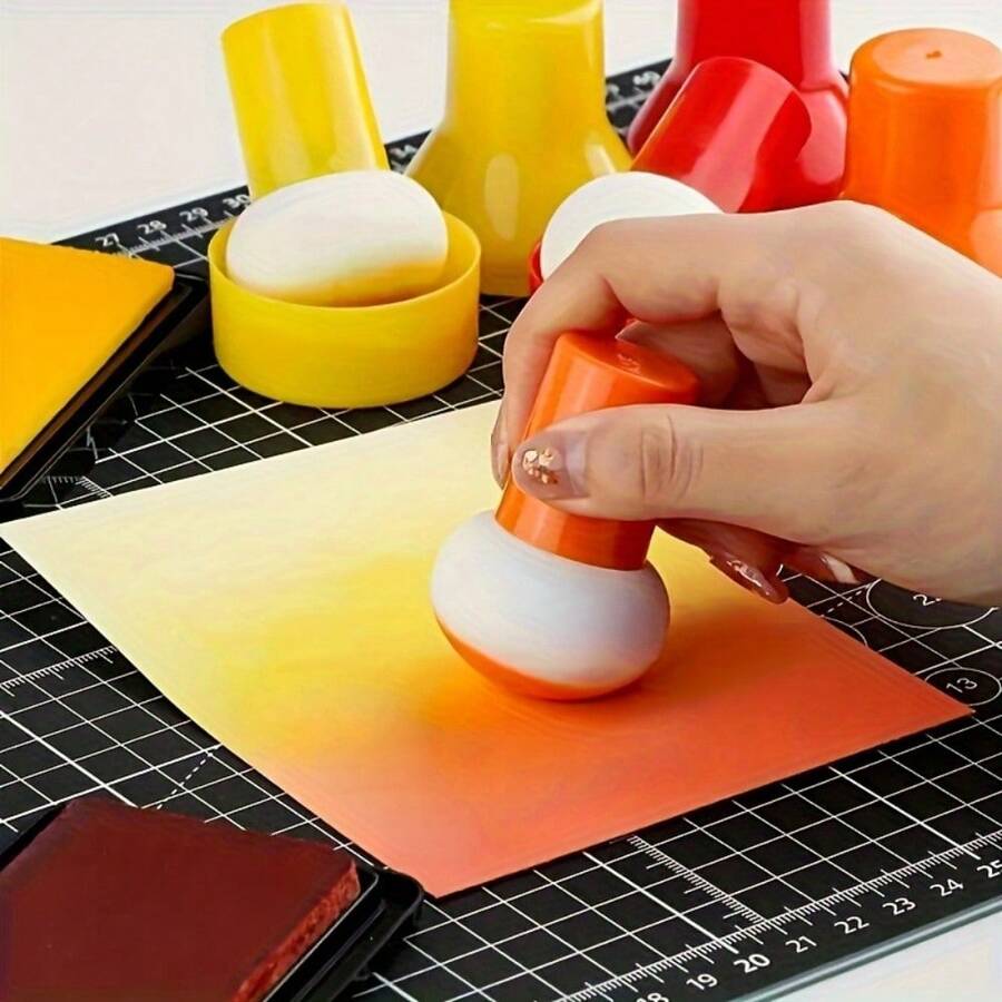 9pcs Brush Set With Sponge Applicators, Multi-Color Options, Gourd Handle, Suitable For Crafts, Wet & Dry Use - Ink Daubers, Applicable For Scrapbooking, Card Making And Mixed Media Art, Back To School, School Supplies - Nhiều màu - Xem 1