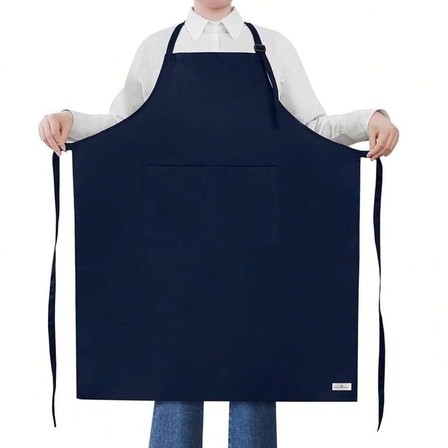 ROTANET Extra Large Apron For Men Adjustable Bib Aprons With 2 Pockets CooFKing Kitchen Women Chef Water & Oil Resistant - 海軍藍 - 查看 1