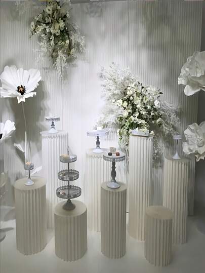 3/4pcs Set Paper Board Base Stand, Folding Column Stand, Wedding Prop, Floor Display Column Stand, DIY Base Box With Round Top Folding Paper Tube Column Stand For Wedding, Birthday Cake Flower Rack, Home Decor, Material: Paper, Load Bearing Capacity: 20kg