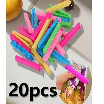 20个/包 食品密封夹，塑料袋密封夹，食品保鲜夹，零食袋密封夹，可重复使用，适用于各种塑料袋和零食袋，厨房收纳，卧室，旅行，办公室，学校