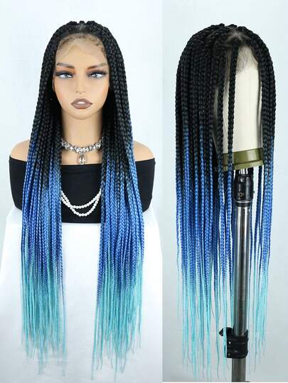 Peluca trenzada de 36 pulgadas con encaje frontal y cabello bebé, peluca sintética natural de trenzas de maíz, apta para uso diario