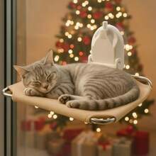 Foldable Cat Window Perch And Cat Window Hammock With Only One Large Strong Suction CupsMetal Frame With Patented Suction Cups Design Great For Car Travel And Indoor Windows - White - View 2