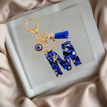 1pc Navy Blue Resin First Initial Letter Key Chain With Devil's Eye And Tassel, Outdoor Backpack Hanging Accessory, A-Z Letter Keychain, Wallet Charm, Car Pendant Ornament, Holiday/Birthday Party Gift - Royal Blue - View 29