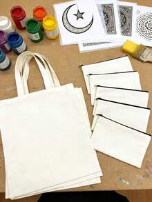 2pcs/Set, Large Capacity Lightweight Blank Tote Bag & Zipper Pouch Combo Set, Suitable For DIY Cross-Stitch, Embroidery, Painting, Heat Transfer Printing, Multi-Purpose Shopping Bag, Book Bag, Stationery Organizer, Ideal For School, Party, Gym, Camping, Holiday Celebrations, Gifts - Multicolor - View 10