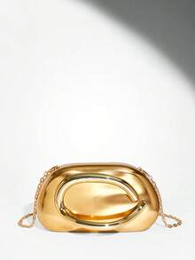Elegant And Stylish Hardware-Decorated Clutch, Retro And Simple Solid-Color Popular Shoulder Bag, Versatile And Highly Attractively Ladies' Chain Messenger Bag For Daily Wear, New Fashion Evening Clutch, Suitable For Matching Dresses To Attend Parties And Weddings , Old Money - 金色 - 查看 9