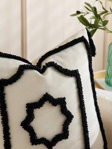 1pc/2pcs Set Semi-Circle Geometric Pattern Pillow Case, Canvas Circle Velvet Embroidery Crafted Square Cushion Cover, For Daily Use In Bedroom, Living Room, Sofa, Yard, Garden Decor, Without Core 30*50cm 45*45cm - Black - View 4