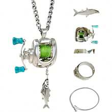 1 Metal Fishing Reel Necklace| Lure Reels Pendant With Rotating Handle & Moving Line Guide, Mixed Color ABS, Ambidextrous, Light Power Level Fishing Lovers - 1 con cá - Xem 2