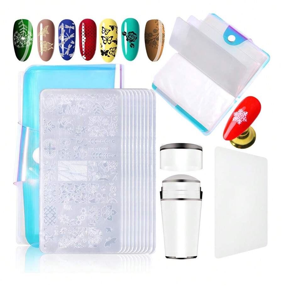 TendenciaSet 12 Placa Sello Uñas Plantillas,estampador,raspador,bolsaCalidad premium - ENCAJE - Ver 1