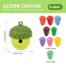 1/2 Sets 8 Pieces Pinecone Crayons & Eraser para niños pequeños de 1-3 años,Exquisito empaquetado de cono de pino de goma,Diseño fácil de limpiar y conjunto de arte central resistente a la rotura - Crayon de 8 colores + 1 Goma - Ver 3