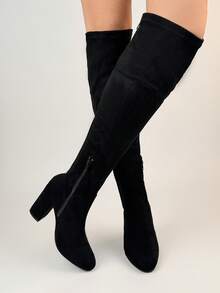 New Autumn/Winter Thick High Heel Suede Knee-High Boots, Slimming & Fashionable - Black - View 3