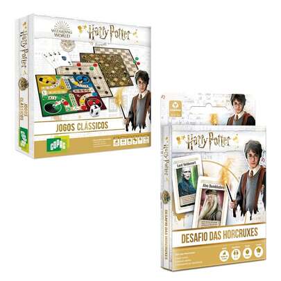 Warner Bros Kit Brinquedo Jogo de Tabuleiro Harry Potter Clássicos com Baralho + Jogo Carton Harry Potter Desafio Das Horcruxes