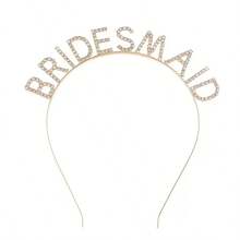 1件伴娘优质合金闪亮水钻字母头箍，婚礼派对伴娘配饰 - 金色 - 查看 5