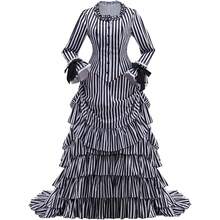 Gothic Victorian Bustle Dress Vintage Black And White Stripes Medieval Ball Gown Renaissance Costume For Women - 黑與白 - 查看 1