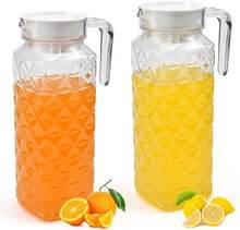 2er-Pack Wasserkrüge (1,1 Liter), Kunststoff-Wasserkrug mit Deckel, transparenter Wasserkrug, Kunststoff-Eistee-Krug mit Griff, Getränkekaraffe aus Kunststoff für den Kühlschrank, für heißes und kaltes Wasser - Transparent - Übersicht 1