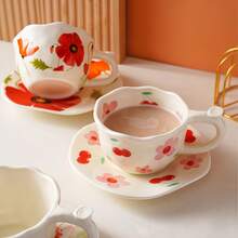 陶瓷咖啡杯碟套装，轻盈奢华的高端餐具，高品质花卉图案 - 彩色 - 查看 10