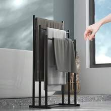 1pc Modern 3-Tier Freestanding Towel Rack - Heavy Duty Floor Standing Bathroom & Pool Drying Rack, Space Saving Multifunctional Storage, Suitable For Indoor/Outdoor, No Installation Required - Black - View 4