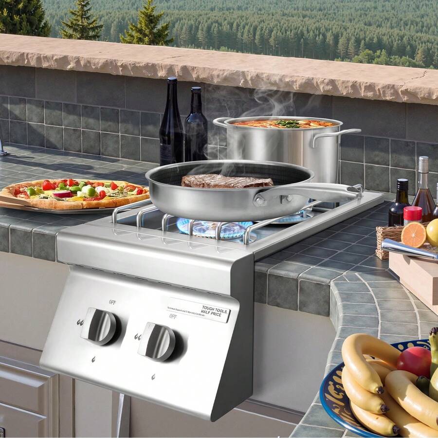 Parrilla doble  con quemadores laterales para exteriores (2 x 15 000 BTU, gas propano y natural)